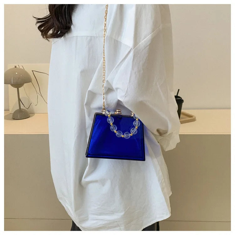 Summer Transparent Box Bag Female Small Pearl Handle Clear Shoulder Bag Chain Acrylic Dinner Bag