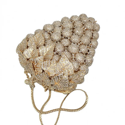 Bolso de mano de noche con forma de uva para mujer, bonito bolso de hombro con brillantes y diamantes de imitación para banquetes y fiestas de graduación