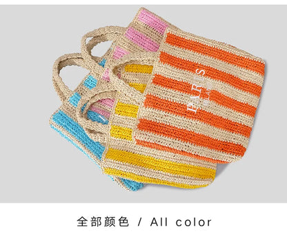 Casual Striped Straw Tote Bag Designer Letters Woven Women Handbags Handmade Summer Beach Bag Big Bali Travel Shopper Purse 2024