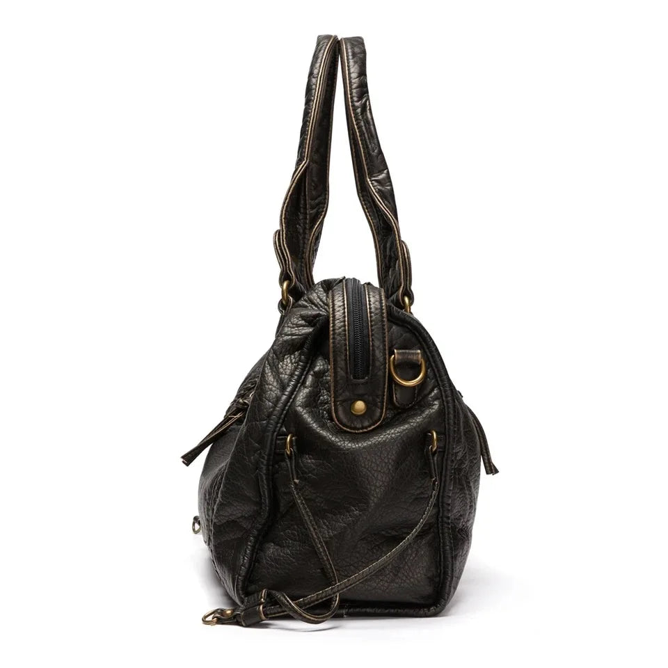 Bolso de mano vintage de gran capacidad para mujer, bolso de mano de piel sintética suave, bolso cruzado de piel lavada estilo retro, bolso punk de calidad 2024