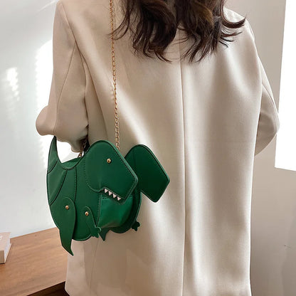 Bolso de hombro de moda para mujer, con forma de dinosaurio de dibujos animados, estilo vintage, informal, tipo mensajero, de piel sintética, minibolso de mano para mujer