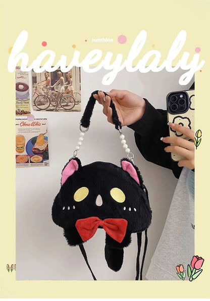 2024 Nuevo bolso de hombro de gato de peluche Lindo bolso de mano pequeño Bolso de mano de diseño de dibujos animados para mujer Elegante bolso cruzado Monedero