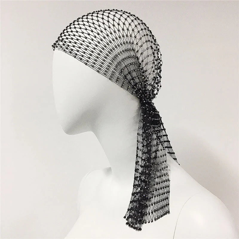 Banda para el pelo para mujer, pañuelo de rejilla con cristales y diamantes de imitación, turbante de estilo hip hop, accesorios para ropa de calle musulmana, envío directo