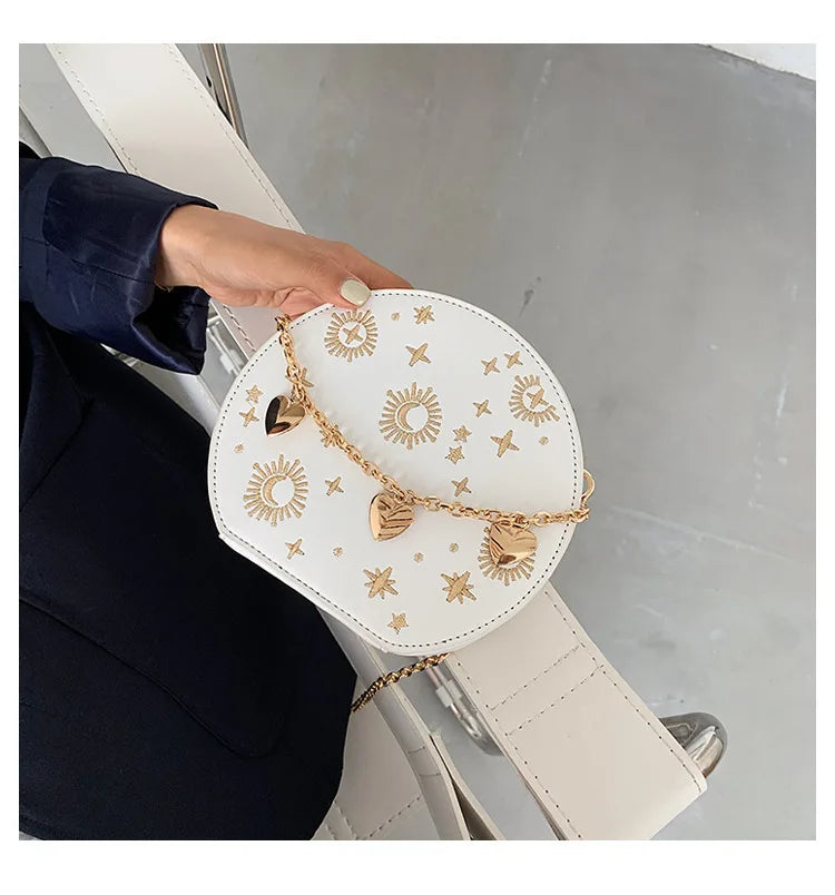 Fashion Starry Sky Round Bags Women Crossbody Bag Luxury Chain Circular Shoulder Bag Lady Small Embroidery Women's Handbag