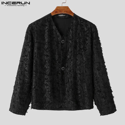 2023 Men Blazer Plush V Neck Long Sleeve Button Fashion Male Suits Loose Korean Style Streetwear Casual Thin Coats S-5XL INCERUN