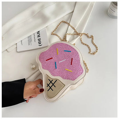 Ice CreamShape Shoulder Bag Style Cartoon Sequins Crossbody Bag Women Cute Chain Small Handbag