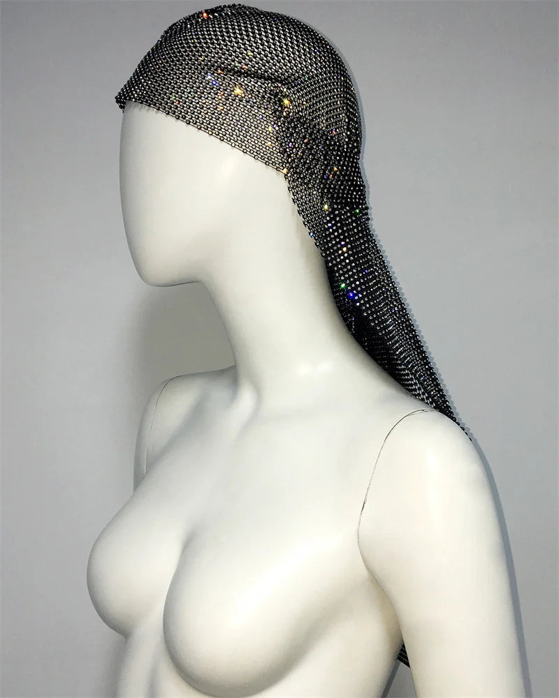 Bandeau élastique en strass pour cheveux hip-hop, chapeau tendance en diamant, couvre-chef creux pour femmes, accessoires pour cheveux