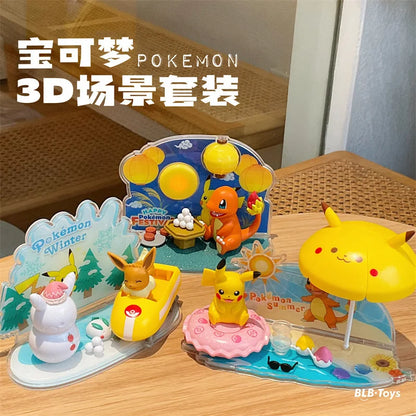 Figurines Pokémon Pocket Monster Pet Elf Ball Scene Set Jouet Pikachu Anime Figure Modèle Enfants Cadeau