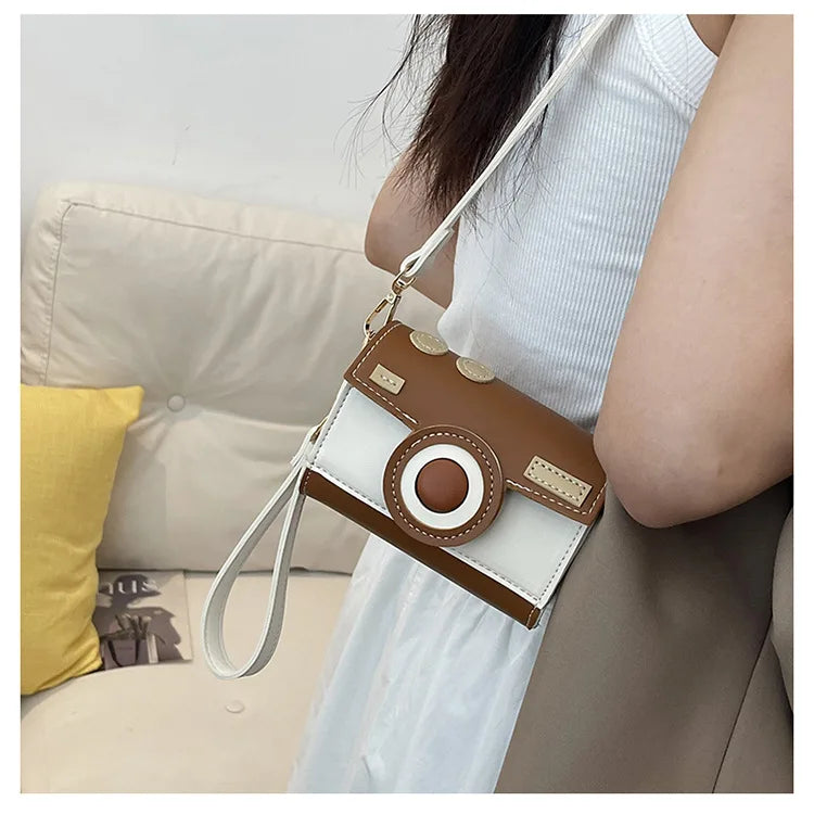 New Women Cute Contrasting Colors Camera Shape Clutch Ladies Casual Mini Crossbody Bag Small Shoulder Bag Purse Messenger Bags