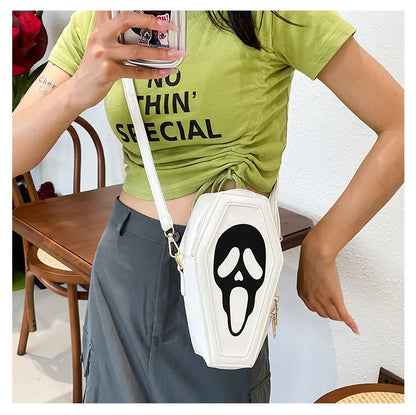 Bolso bandolera con forma de ataúd de fantasma de Halloween, con calavera gótica, divertido bolso de hombro para mujer