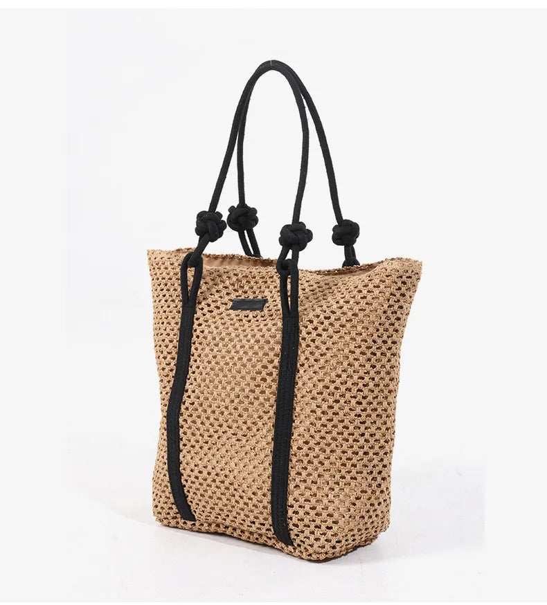 Casual Hollow Out Large Capacity Straw Tote Bag Weave Women Shoulder Bags Handmade Summer Beach Handbags Big Shopper Purses 2024