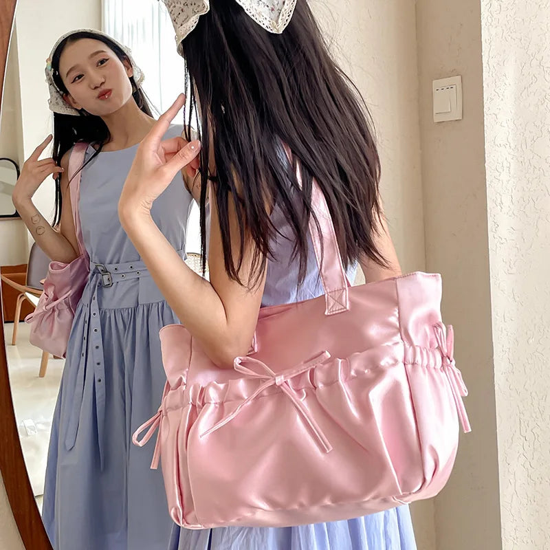 Sac Lolita Kawaii JK pour filles, sac à bandoulière léger et froissé avec nœud papillon, pour femmes, 2024, sacs à main et bourses pour lycéennes japonaises