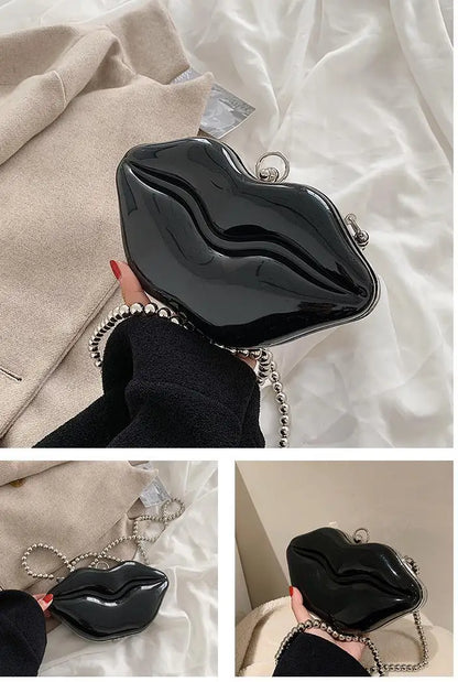 Sexy Red Lips Design Women Party Clutch Evening Bag Transparent Female Chain Bag Crossbody Bag Purses and Handbags Pouch Fashion