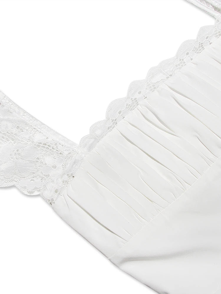 Robe blanche sexy en dentelle courte pour femme, tenue de soirée, de club, de vacances, décontractée, mini, douce, à lacets dans le dos, pour anniversaire, 2022