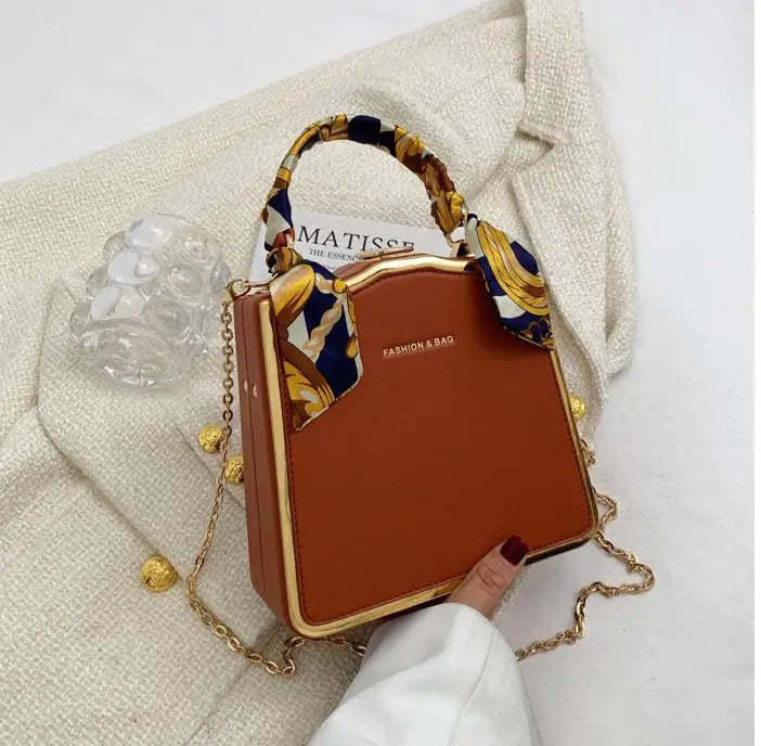 Silk scarf women's small square bag new fashion box bag brand retro chain handbag shoulder messenger bag