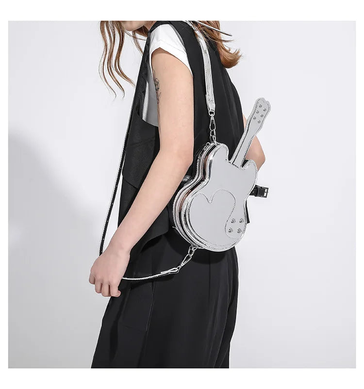 Bolso de mano para mujer, bonito bolso bandolera pequeño con forma de violín, bolso de mujer con láser, bolso de hombro pequeño de verano