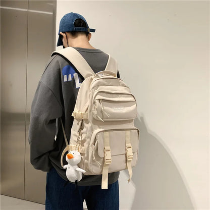 Solid color multi-pocket schoolbag female high school students backpack light color pair large capacity ins backpack male