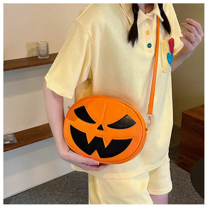 Bolso con forma de calabaza de Halloween 2023, nuevo bolso de hombro divertido con personalidad de dibujos animados a la moda, bolso cruzado pequeño redondo para mujer