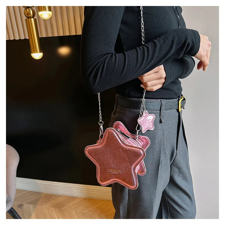 Bolso de hombro pequeño para mujer, bolso cruzado con forma de estrella de cinco puntas, bolso con cadena de dibujos animados para niñas