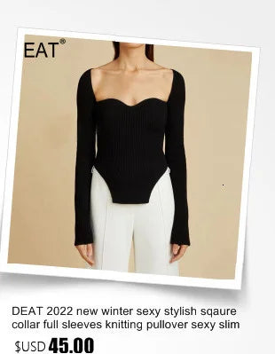 DEAT 2024 new Autumn and Fit fashion women clothes cashmere sqaure collar full sleeves elastic high waist sexy pullover WK080