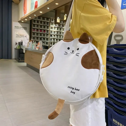 Bolso de hombro escolar kawaii para chicas adolescentes, bolsos cruzados con forma de gato pequeño, bolsos y carteras circulares para mujer, bolso de mano