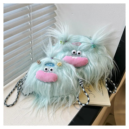 Bolso bandolera de peluche con forma de monstruo de dibujos animados 2024, nuevo y creativo bolso de hombro, mochila para niñas, bolso de peluche Kawaii