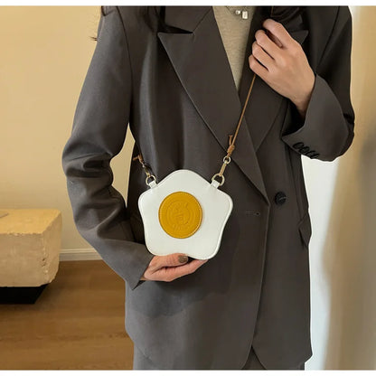 Conjunto creativo de 2 piezas para mujer, bolso bandolera con forma de pan tostado y huevos fritos, bolso de hombro pequeño 2024