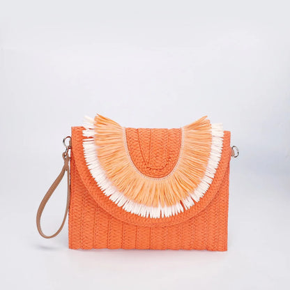 Bolso de mano de paja con borlas y paneles de moda, bolso cruzado de hombro tejido para mujer, bolso de playa hecho a mano, elegante bolso de fiesta de verano 2024