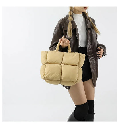 Bolso de mano acolchado suave y moderno para mujer, bandolera de nailon acolchada, bolso de mano de algodón cálido para invierno