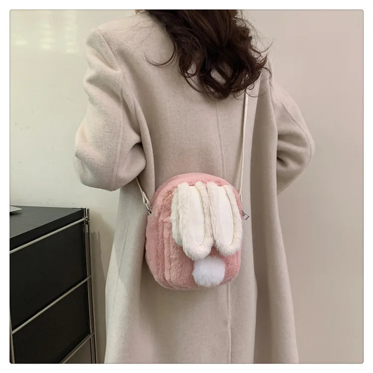 Plush Rabbit Single Shoulder Bag Doll Crossbody Bag For Girls 2024 New Cute Small Coin Wallet Phone Bag Toys For Children