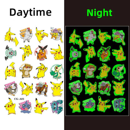 1Pcs/3Pcs/6Pcs Autocollants de tatouage Pokémon Pikachu lumineux non répétitifs Jouets de dessin animé Tatouages ​​temporaires pour enfants Cadeau pour enfants