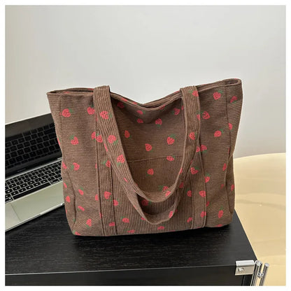 Sac fourre-tout décontracté à motif de fraises, grande capacité, sacs à bandoulière pour femmes, sacs à main chics et simples, grand sac de courses en nylon, sacs à main pour étudiants