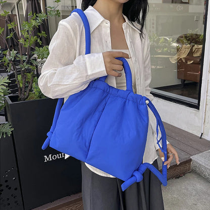 Casual Large Capacity Puffer Tote Bag Designer Padded Nylon Women Handbags Knotted Strap Shouder Crossbody Bags Warm Sac 2024