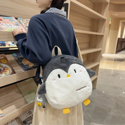 Sac à dos en peluche douce Kawaii pour femmes, mignon pingouin, mini sac à dos d'école pour adolescentes, sacs chauds en fausse fourrure, Mochilas Femininas