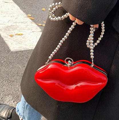 Sexy Red Lips Design Women Party Clutch Evening Bag Transparent Female Chain Bag Crossbody Bag Purses and Handbags Pouch Fashion