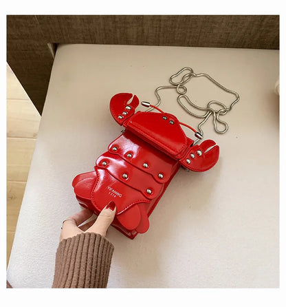 Funny Crayfish Shape Pu Shoulder Bag For Women Summer Red Phone Bag Girls' Chain Small Crossbody Bag