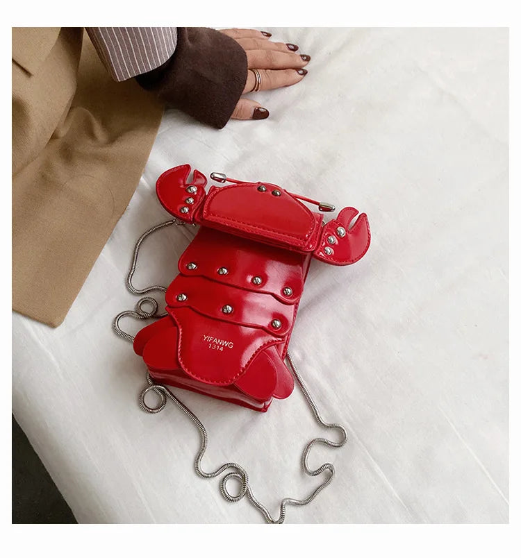 Funny Crayfish Shape Pu Shoulder Bag For Women Summer Red Phone Bag Girls' Chain Small Crossbody Bag