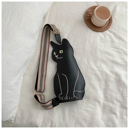 Bolso pequeño y bonito para mujer, bandolera con diseño de gato divertido, bolso de piel sintética para el pecho y la cintura