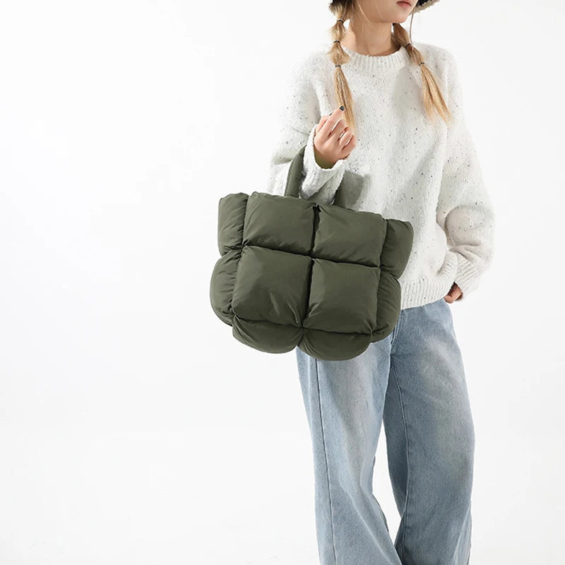 Bolso de mano acolchado suave y moderno para mujer, bandolera de nailon acolchada, bolso de mano de algodón cálido para invierno