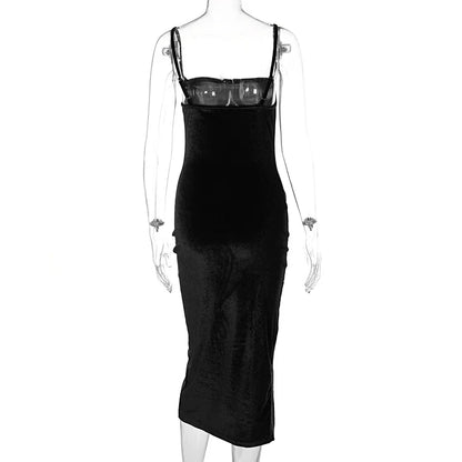 Vestido midi ajustado de terciopelo elegante para mujer, otoño e invierno 2024, para fiesta, club, noche, ropa de calle, artículos al por mayor para negocios