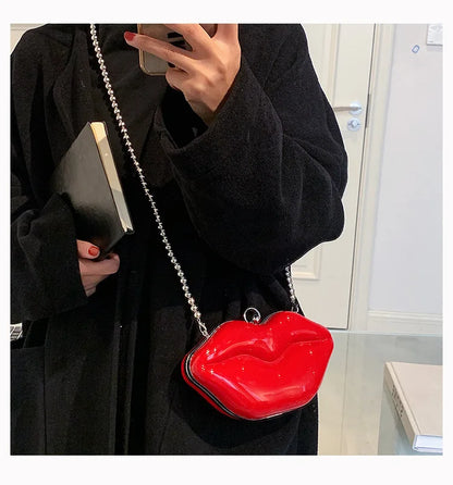 Sexy Red Lips Design Women Party Clutch Evening Bag Transparent Female Chain Bag Crossbody Bag Purses and Handbags Pouch Fashion