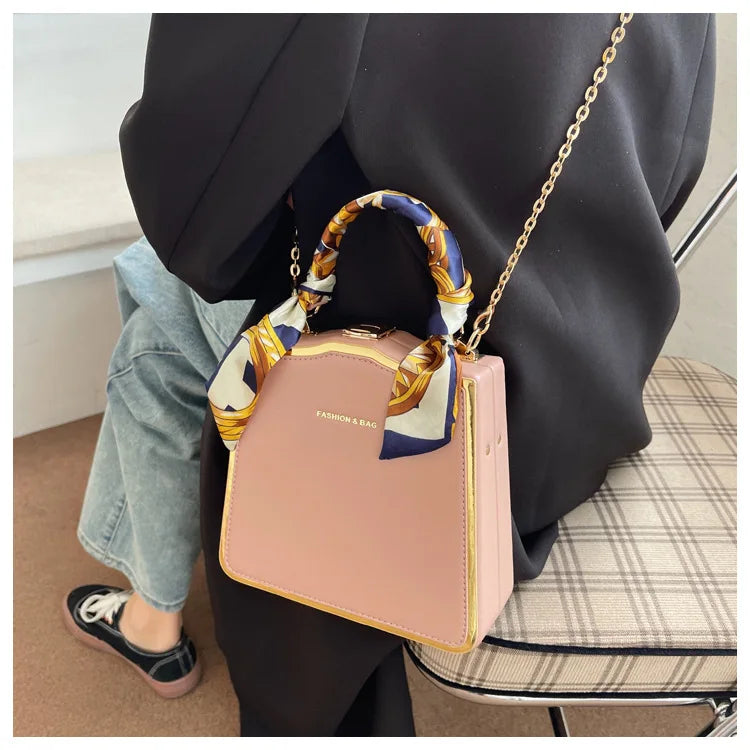 Silk scarf women's small square bag new fashion box bag brand retro chain handbag shoulder messenger bag