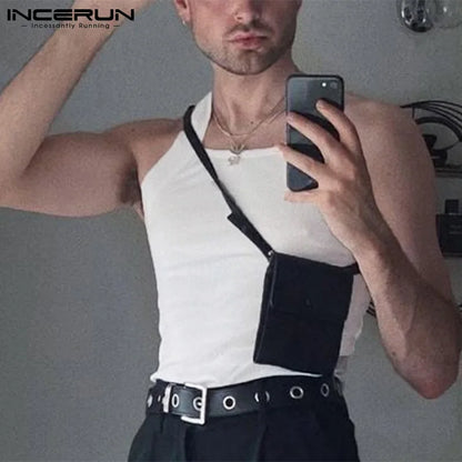 2023 Fashion Men Tank Tops Solid Color O-neck Sleeveless Skinny Vacation Casual Vests Streetwear Party Men Clothes S-5XL INCERUN