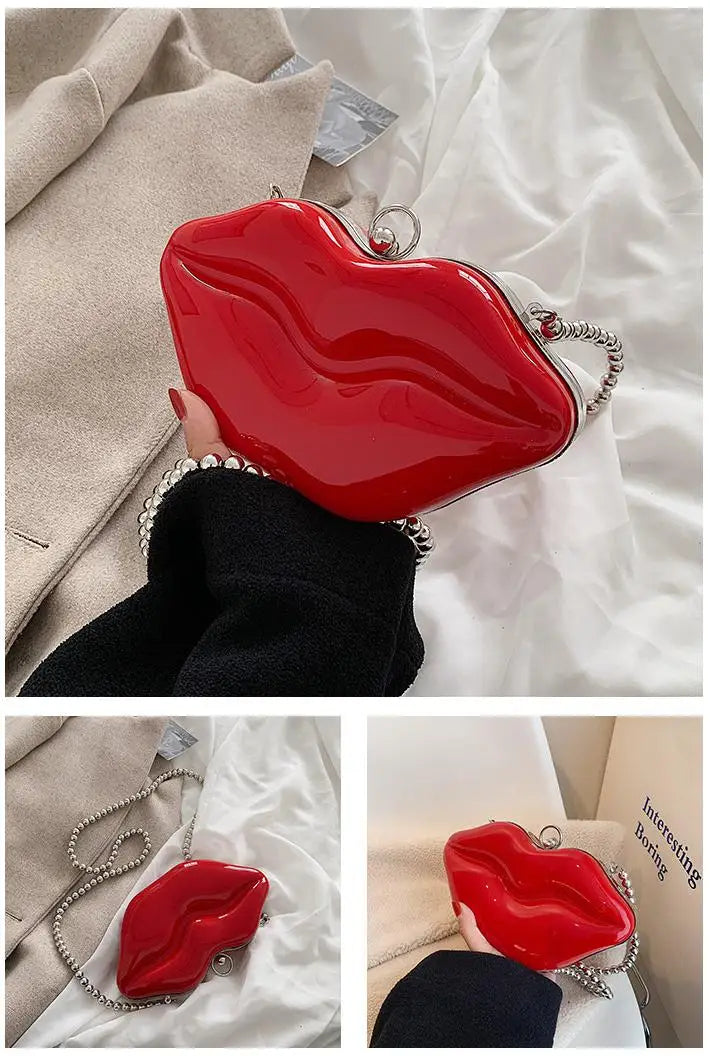 Sexy Red Lips Design Women Party Clutch Evening Bag Transparent Female Chain Bag Crossbody Bag Purses and Handbags Pouch Fashion