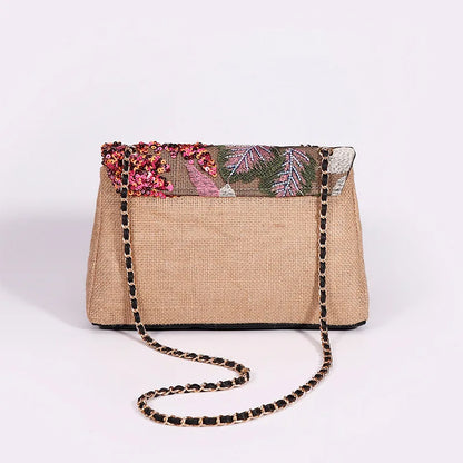 Fashion Sequins Embroidery Flap Women Shoulder Bags Chains Random Floral Pattern Crossbody Bag Casual Summer Beach Underarm Bag