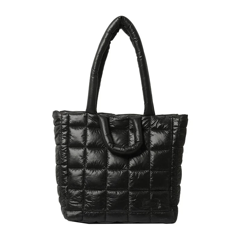 Bolso de mano acolchado de gran capacidad para mujer, bolsa de mano de nailon ligero y suave, de nailon, para compras grandes