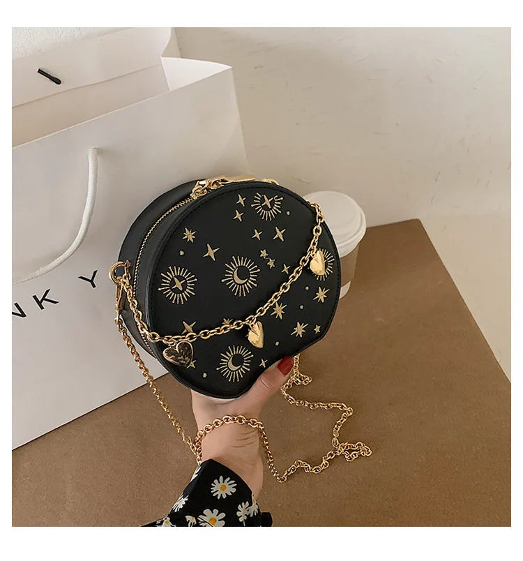 Fashion Starry Sky Round Bags Women Crossbody Bag Luxury Chain Circular Shoulder Bag Lady Small Embroidery Women's Handbag