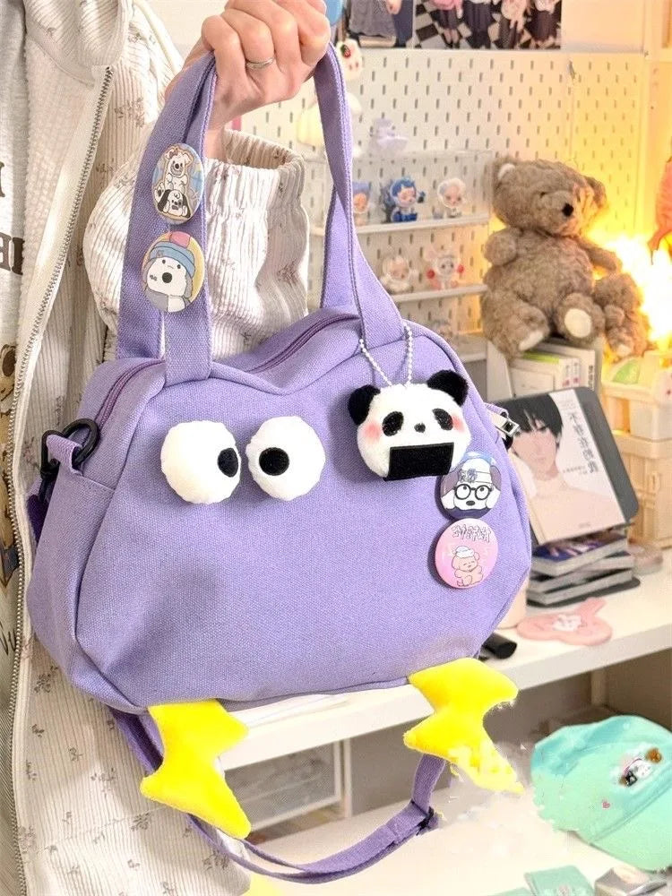 Japanese Kawaii Canvas Bag Women Funny Eyes Cartoon Purses and Handbags Girls Tote Handle Bag Student Crossbody Bags For Women