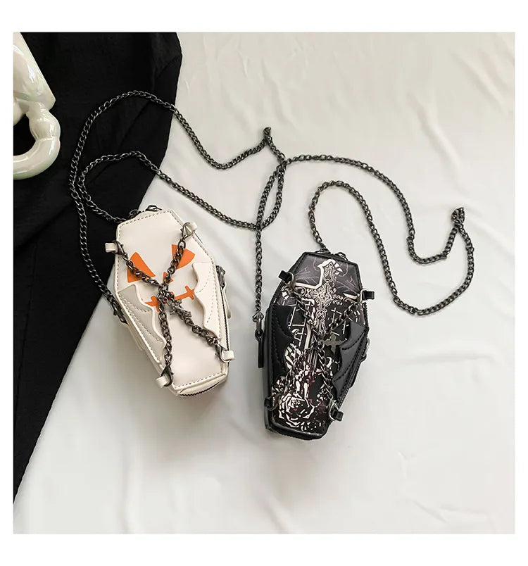 Halloween Cross Skull Printing Shoulder Bag Women Small Chain Crossbody Bag New Harajuku Small Square Bag