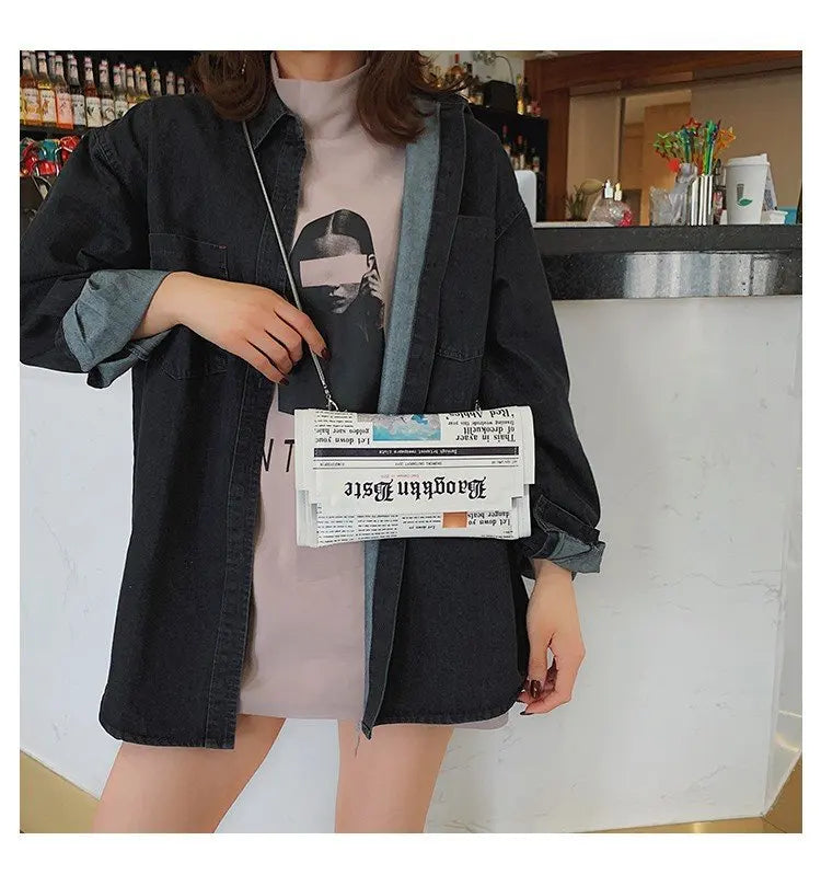 Newspapers modeling day clutch bags letter envelope bag casual shoulder bag purse evening bags with clothing wallet